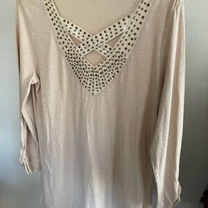Reba Cream Embellished‎ Long Sleeve Blouse